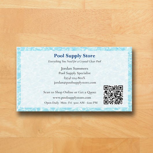 QR Code White Blue Swimming Pool Contractor 名刺