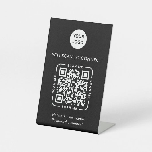 QR Code Wifi | Business Logo Scan to Connect 台座サイン (正面)