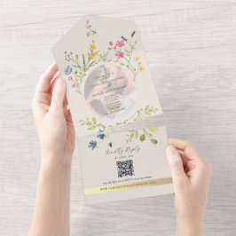 QR Code Wildflower Photo Wedding オールインワン招待状