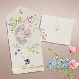 QR Code Wildflower Photo Wedding オールインワン招待状