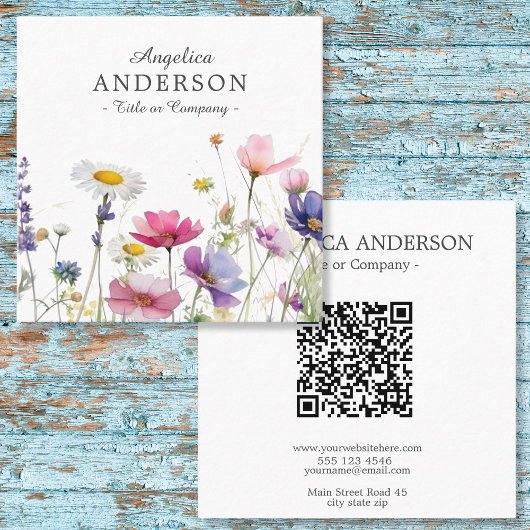 QR Code Wildflower Square Business Card スクエア名刺