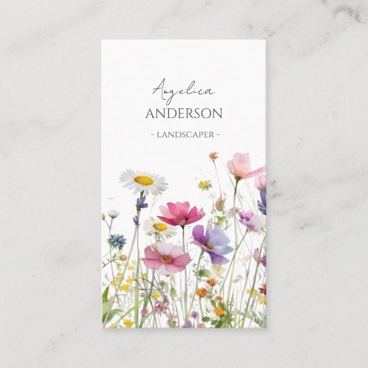 QR Code Wildflower Vertical Business Card 名刺 (正面)