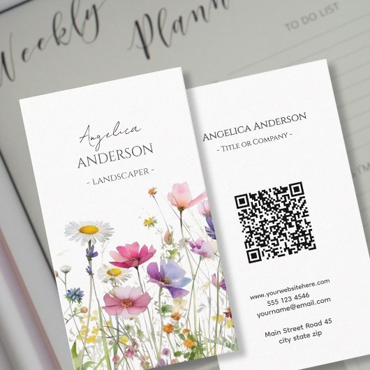 QR Code Wildflower Vertical Business Card 名刺