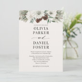 QR Code Winter Photo Elegant Evergreen Wedding 招待状 (スタンド正面)