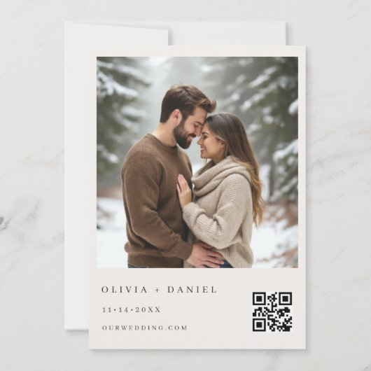QR Code Winter Photo Elegant Evergreen Wedding 招待状 (裏面)