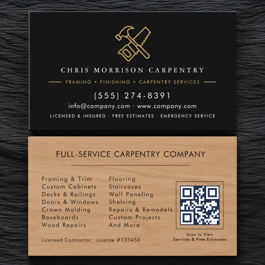 QR Code Wood Carpentry Service Hammer Saw  名刺