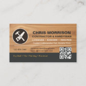 QR Code Wood Contractor Handyman Tools Logo 名刺 (正面)