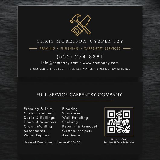 QR Code Woodworking Carpentry Hammer Saw 名刺