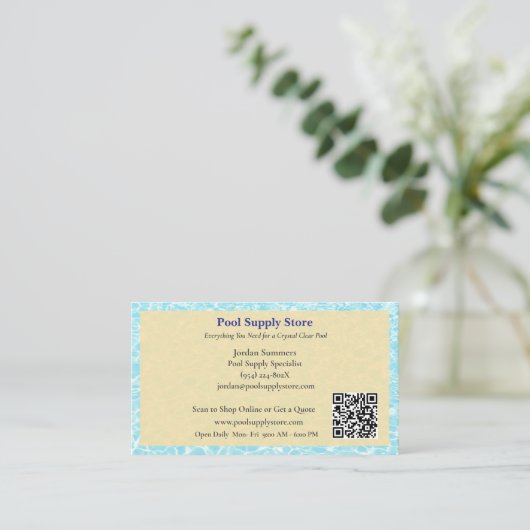 QR Code Yellow Blue Swimming Pool Contractor   名刺 (スタンド正面)