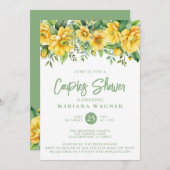 QR Code Yellow Sage Floral Couples Shower  招待状 (正面/裏面)