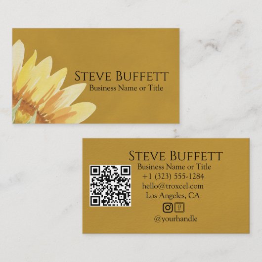 QR Code Yellow Sunflower watercolor 名刺 (正面/裏面)