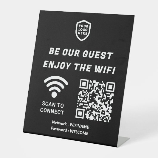 QR Connect Wifiブラックビジネスロゴ 台座サイン (正面)