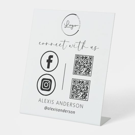 QR Connect With Usビジネスロゴソーシャルメディア 台座サイン (正面)