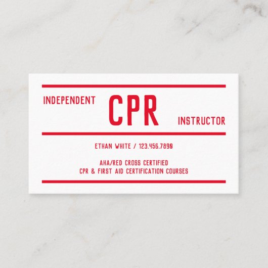 QR CPRトレーニングおよび応急処置インストラクター 名刺 (正面)