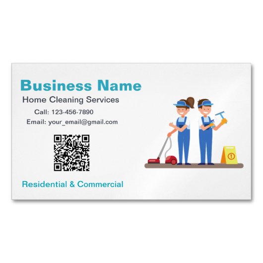 QR Custom Cleaning Service Maid Business Card マグネット名刺 (正面)