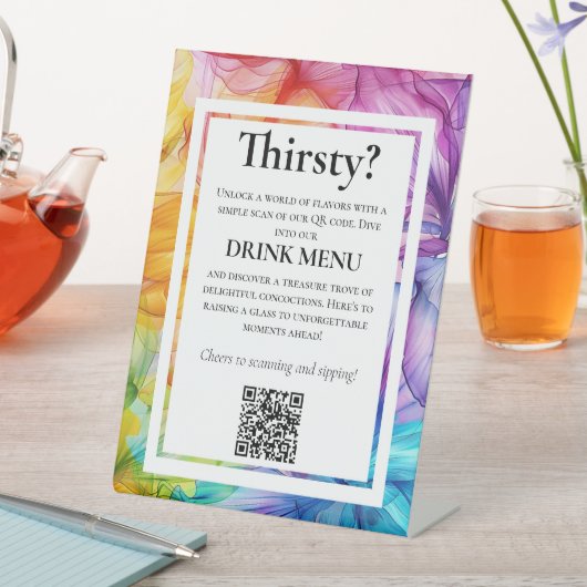 QR DRINKSのメニュ結婚ーEthereal開花 台座サイン (インサイチュ)