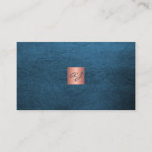 QR elegant luxury blue leather rose gold monogram  名刺 (正面)