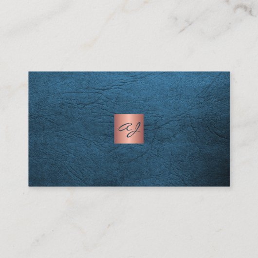 QR elegant luxury blue leather rose gold monogram  名刺 (正面)
