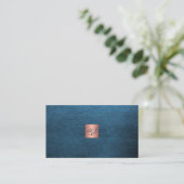 QR elegant luxury blue leather rose gold monogram  名刺 (スタンド正面)