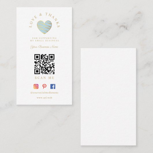 QR Light Blue Heart Love & Thanks Supporting 名刺 (正面/裏面)