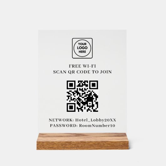 QR Logo Free WiFi Acrylic Sign アクリルサイン (正面)