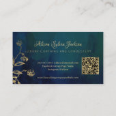 QR Luxury navy blue elegant faux gold foil foliage 名刺 (裏面)