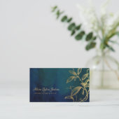QR Luxury navy blue elegant faux gold foil foliage 名刺 (スタンド正面)