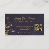 QR Luxury purple elegant faux gold foil foliage 名刺 (裏面)