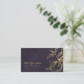QR Luxury purple elegant faux gold foil foliage 名刺 (スタンド正面)