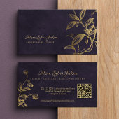 QR Luxury purple elegant faux gold foil foliage 名刺