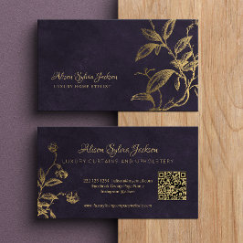 QR Luxury purple elegant faux gold foil foliage 名刺