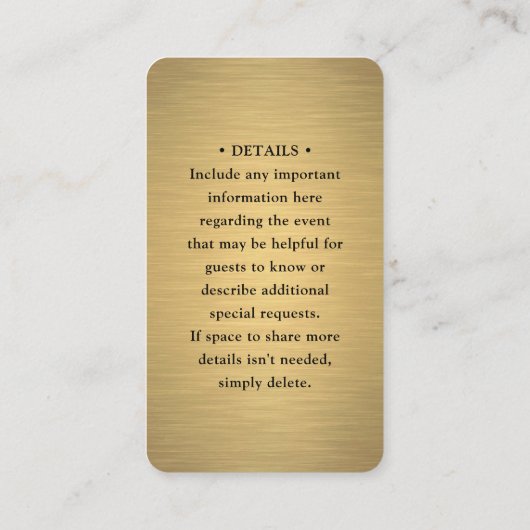 QR RSVPと詳細ブラシ付きブラック&金ゴールド結婚ズ エンクロージャーカード (裏面)