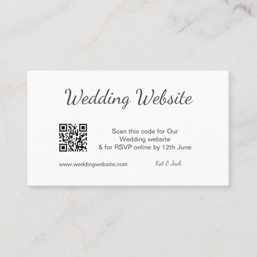 QR RSVPのWeb結婚サイトシンプル白黒RSVP 名刺 (正面)