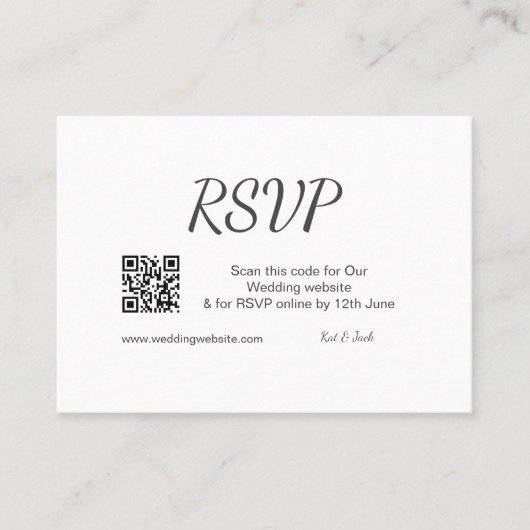 QR RSVPのWeb結婚サイトシンプル白黒RSVP 名刺 (正面)