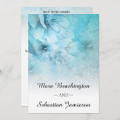 *~* QR RSVPフローラグリッターブルーティール（緑がかった色）結婚ズ 招待状 (正面/裏面)