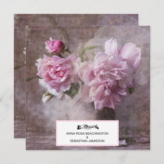 *~* QR RSVPヴィンテージアート牡丹フローラAR23 結婚s 招待状 (正面/裏面)