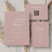 QR RSVP結婚バラ金ゴールド紙吹雪ほこりっぽいバラ 出欠カード
