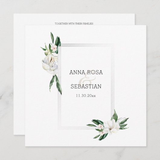 *~* QR RSVP AR15牡丹フラワーフレーム結婚ズ 招待状 (正面/裏面)