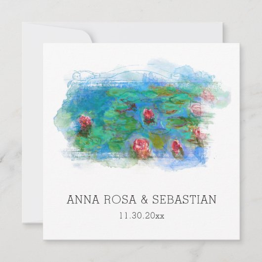 *～* QR RSVP MONET LILY POND AP12 RSVP 結婚 招待状 (正面)