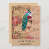 *～* QR RSVP Peacock Vinaage ビクトリアン AR24結婚' 招待状 (正面/裏面)