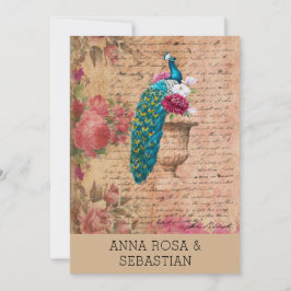 *～* QR RSVP Peacock Vinaage ビクトリアン AR24結婚' 招待状