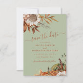 QR rustic modern sage green floral wedding セーブザデート (正面)