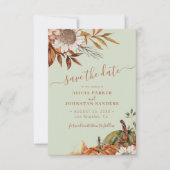 QR rustic modern soft green floral wedding セーブザデート (正面)