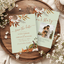 QR rustic modern soft green floral wedding セーブザデート