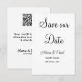 QR Save Our Date フォトネーム 日付 黒白追加 エンクロージャーカード (正面/裏面)