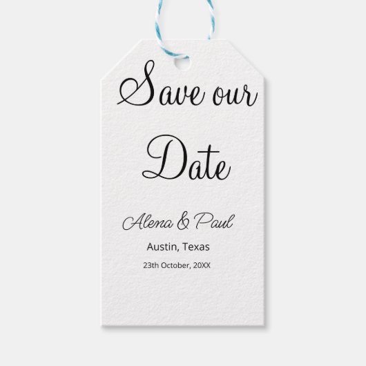 QR Save Our Date フォトネーム 日付 黒白追加 ギフトタグ (正面)