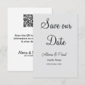 QR Save Our Date フォトネーム 日付 黒白 エンクロージャーカード (正面/裏面)