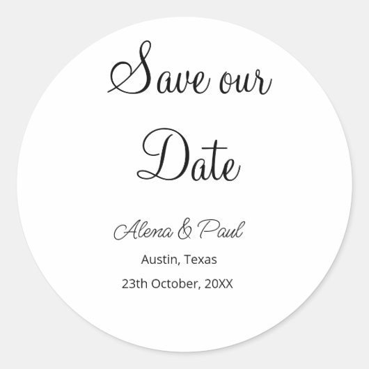 QR Save Our Date フォトネーム 日付 黒白 ラウンドシール (正面)