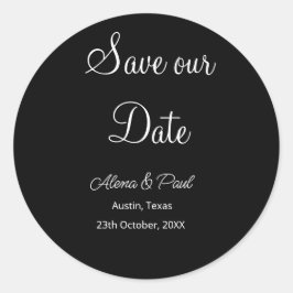 QR Save Our Date フォトネーム 日付 黒白 ラウンドシール