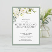 QR White Green Flowers 60th Wedding Anniversary 招待状 (スタンド正面)